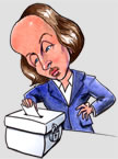 Caricature of Shakespeare voting at ballot box